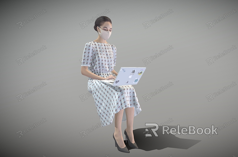 Lady Playing Computer Sitting Woman Business Lady model