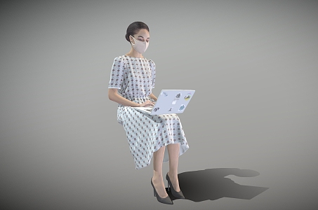 Lady Playing Computer Sitting Woman Business Lady 3d model