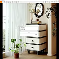 Cream Style Decorative Side Cabinet Vase Ornaments Combination Decorative Mirror Plant 3d model