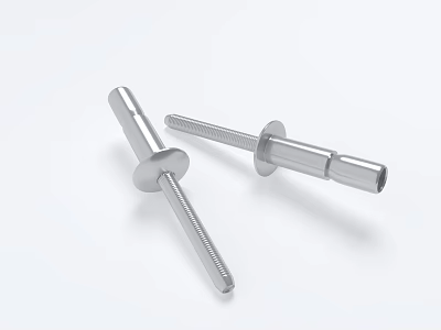 Silver Metal Rivets With Threaded Shank And Cylindrical Body Design 3d model