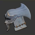 Blue Mythical Animal Mask With Intricate Horns And Red Gemstone Detail