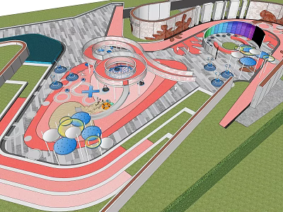 Interactive Children's Play Area With Colorful Flooring Circular Structures And Slides 3d model