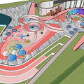 Interactive Children's Play Area With Colorful Flooring Circular Structures And Slides
