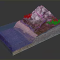 Modern Geological Model Displaying Mountain Water Layered Structure And Vegetation Details