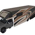 Modern Recreational Vehicle With White Roof And Brown Black Striped Exterior