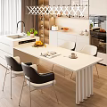 Modern Restaurant Open Kitchen Design With White Dining Table Black Chairs And City View