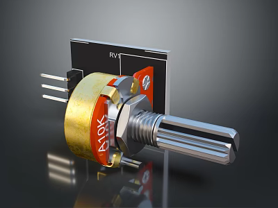 B10K RVT Potentiometer Electronic Component For Computer Control With Metal Pins And Knob 3d model