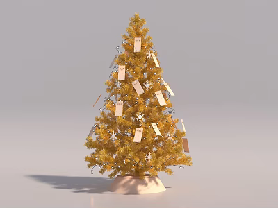 Golden Christmas Tree Photo Spot with Hanging Tags and Star Decorations 3d model