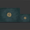 Dark Blue Covered Books With Golden Circular Pattern On Front Large And Small Sizes