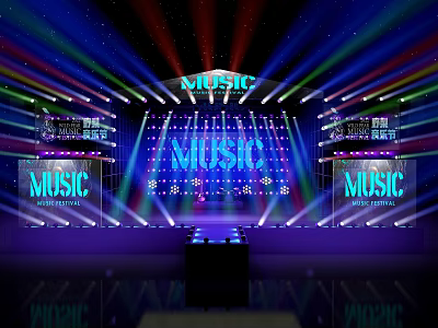 Music Concert Stage With Colorful Lights LED Screens And Light Beams 3d model