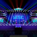 Music Concert Stage With Colorful Lights LED Screens And Light Beams