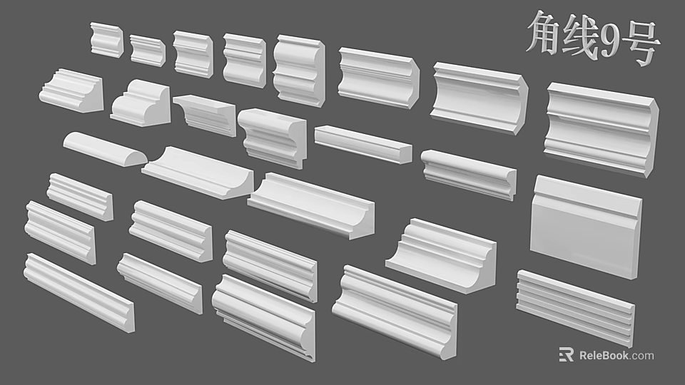 Different Styles of Decorative Gypsum Moldings for Interior Decoration 3d model 