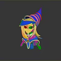 Cartoon Game Character With Blue Red Striped Pointed Hat Blonde Hair Green Eyes Gemstone Decoration