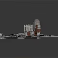 3D Architectural Scene Components With Dome Multi Story Building Metal Plates And Circular Rings
