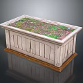 Wooden Striped Garden Planter With Soil and Green Plants On Wooden Base