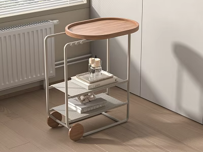 Modern Mobile Storage Shelf With Metal Frame Wooden Top And Rolling Wheels 3d model
