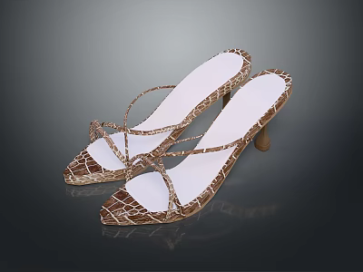 Brown Crocodile Pattern Heeled Sandals With Crisscross Straps And White Sole 3d model