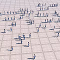 People Standing in Grid Tiled Square Open Area Various Positions Formation 3d model
