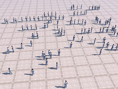 People Standing in Grid Tiled Square Open Area Various Positions Formation 3d model
