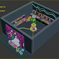 Cartoon Scene Featuring Blue Room Green Machine Yellow Characters Equipment Wires And Brown Boxes