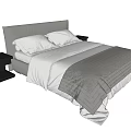 Modern Double Bed With Grey White Bedding Pillows And Nightstands