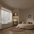 Modern Hotel Guest Room With Round Bed Bay Window And Cozy Interior Design