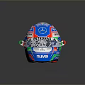 Modern Tactical Weapon Helmet Featuring Blue Red Green Accents And Brand Logos Design