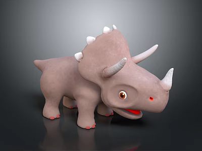 Cute 3D Cartoon Triceratops Toy With Open Mouth Brown Body White Horns Red Feet 3d model