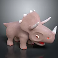 Cute 3D Cartoon Triceratops Toy With Open Mouth Brown Body White Horns Red Feet