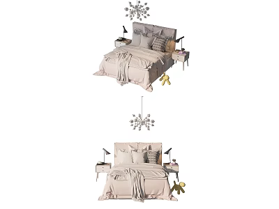 Modern Double Bed Bedroom Interior With Bedside Tables Lamps And Chandelier 3d model