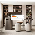 Modern Study Room With Built In Bookshelves Wooden Desk And Decorative Plants