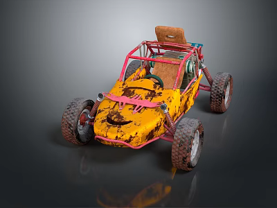 Rusty Yellow Pink Off Road Buggy With Large Tires And Brown Seat 3d model