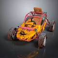 Rusty Yellow Pink Off Road Buggy With Large Tires And Brown Seat
