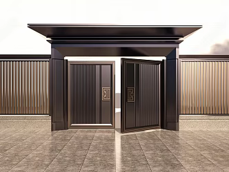 New Chinese Courtyard Door Garden Door Double Door 3d model