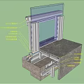 Building Component Structure With Glass Panel Aluminum Frame And Sealing Layer 3d model
