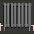 Stylish Modern Silver Metal Radiator With Vertical Tubes And Copper Connections