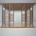 Traditional Wooden Pavilion Structure With Lattice Doors Wooden Roof Floor And Underfloor Lighting