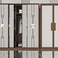 Modern Wardrobe With Glass Panel Doors Visible Clothes And Brown Frame Design 3d model
