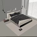 Modern Double Bed With White Frame Black Bedding In Minimalist Bedroom Interior