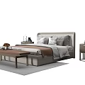 Modern Light Gray Double Bed With Nightstands Bench And Decorative Rug 3d model