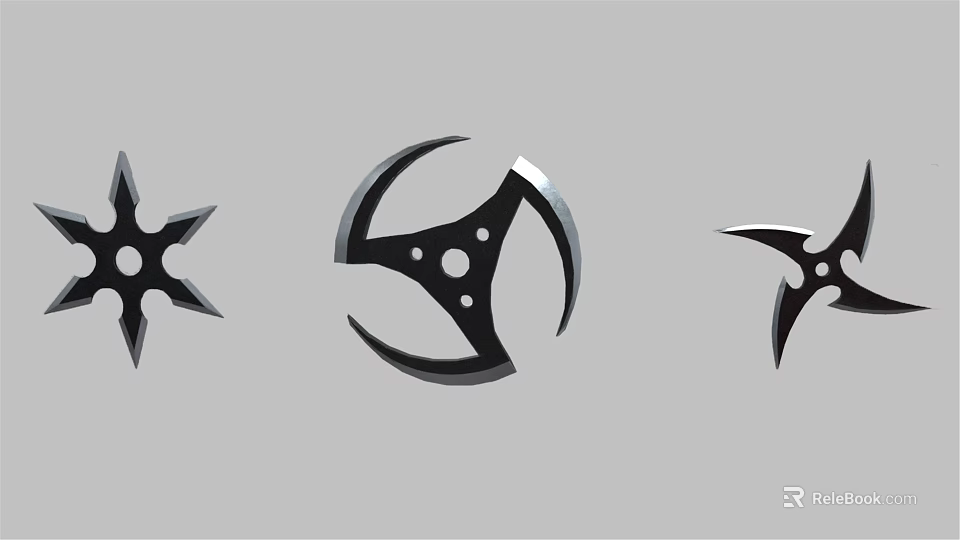 Three Different Black Star Shaped Metal Objects With Geometric Designs 3d model 