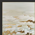 Elegant Modern Abstract Painting With Flowing Teal Gold And Black Curved Lines