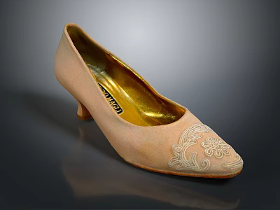 Elegant Ferragamo High Heels In Beige Suede With Embroidered Floral Pattern For Daily Life 3d model