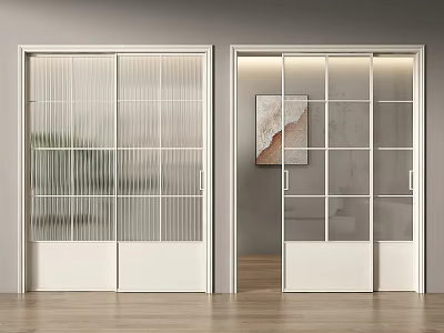 Modern Sliding Glass Doors With Grid Design And White Frames In Interior Space 3d model