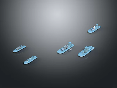 Detailed Blue Miniature Boat Models Neatly Arranged On Black Background Surface 3d model