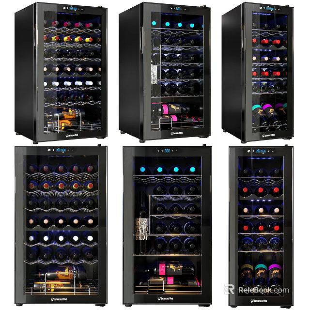 Stylish Wine Coolers With Glass Doors And LED Lighting For Home Bars 3d model 