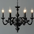 Classic Black Chandelier With Candle Style Arms And Ornate Carved Design