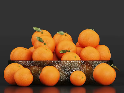 Fresh Oranges With Green Leaves In A Decorative Bowl On 3d model