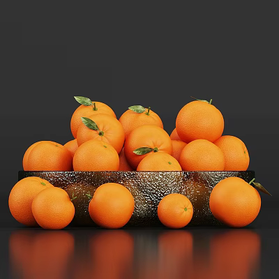 Fresh Oranges With Green Leaves In A Decorative Bowl On 3d model