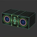 Modern Brown Rectangular Audio Speaker With Dual Large Speakers And Central Control Knobs On Reflective Surface